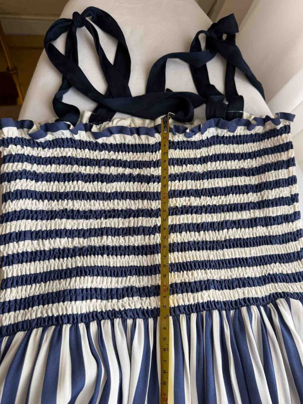 Summersalt Smocked Maxi Dress M Nautical Stripe Blue Mountain Bow Tie - Picture 12 of 13